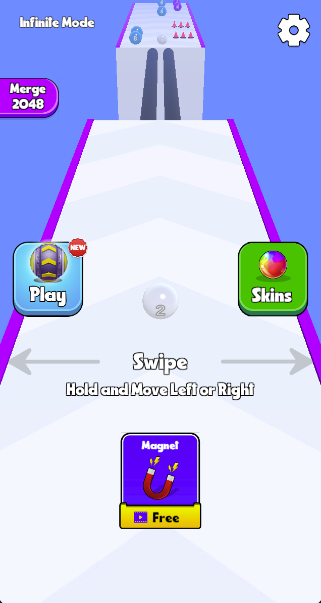 This menu is labelled Infinite Mode with Merge 2048. Select the mode deliberately instead of assuming every run is a numbered level.